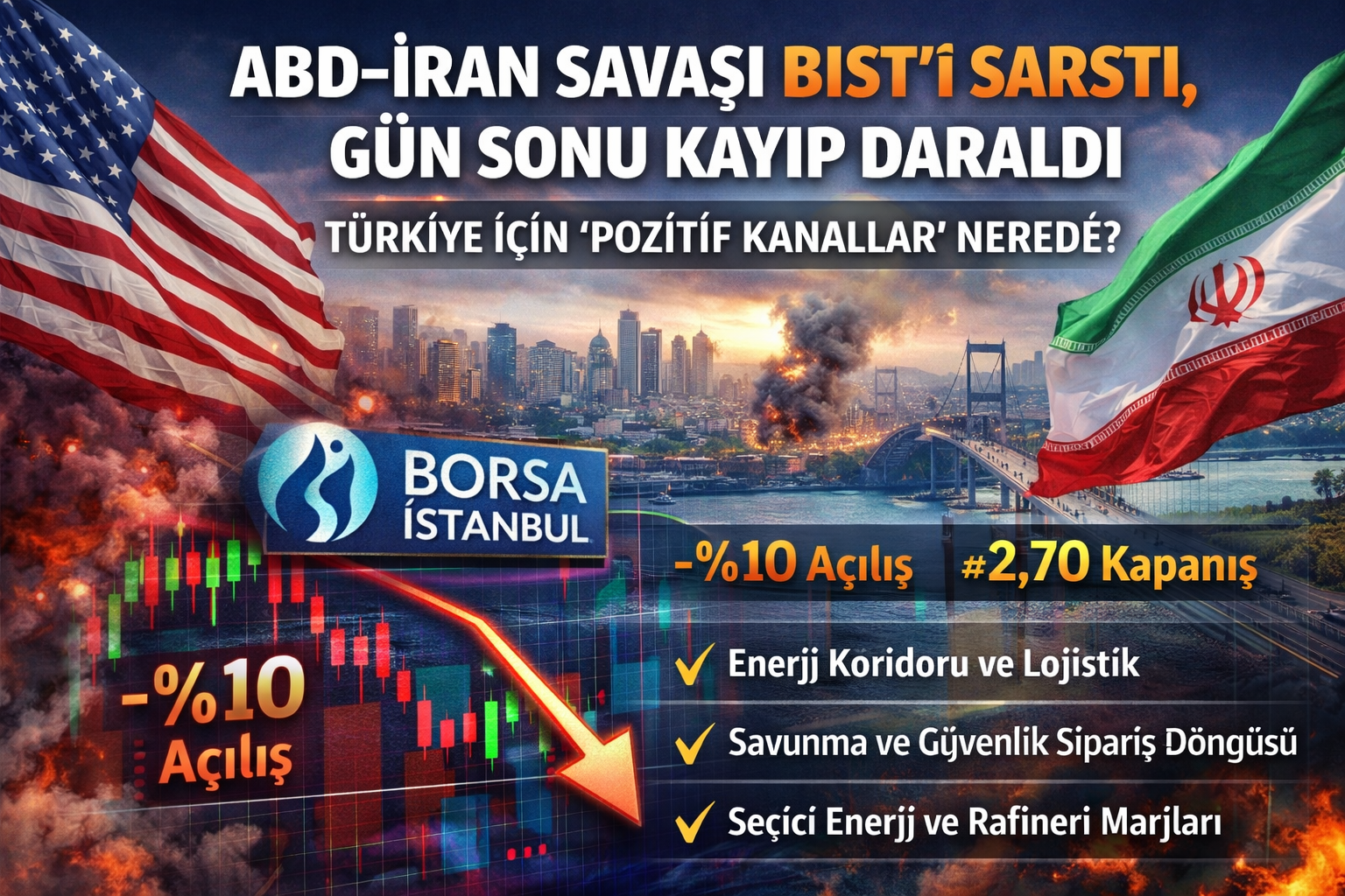 ABD–İran savaşı sonrası BIST’te sert açılış, devre kesici ve gün sonu kaybın daralması; Türkiye ekonomisi için olası pozitif ayrışma kanalları