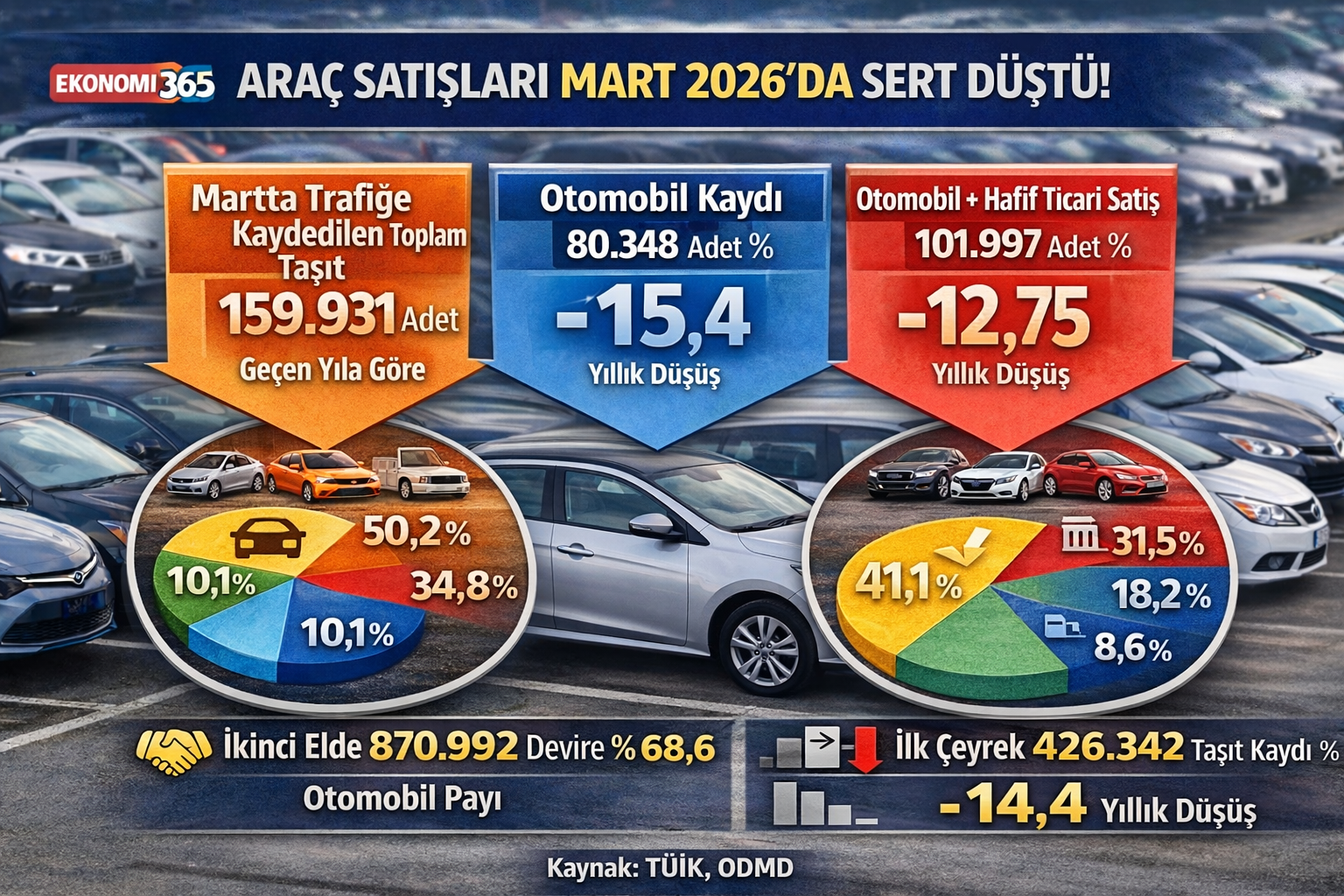 Mart 2026 araç satışları, taşıt kayıtları, motosiklet artışı ve otomobil pazarındaki daralma