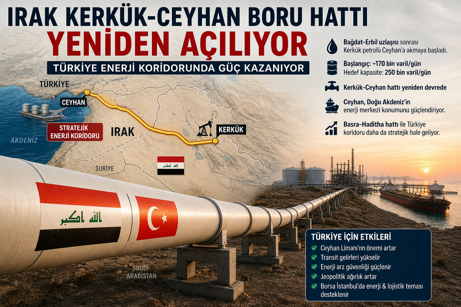 Irak Kerkük-Ceyhan petrol boru hattı Türkiye Ceyhan enerji koridoru