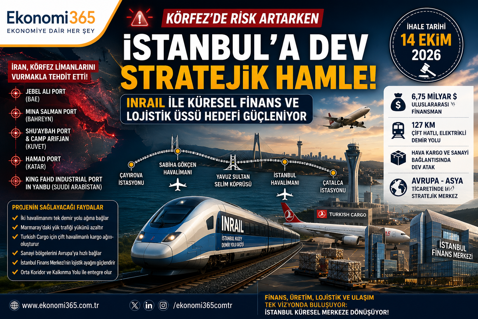 İstanbul Kuzey Demiryolu Geçişi INRAIL projesi, İstanbul Havalimanı, Sabiha Gökçen, Yavuz Sultan Selim Köprüsü ve küresel lojistik bağlantısı