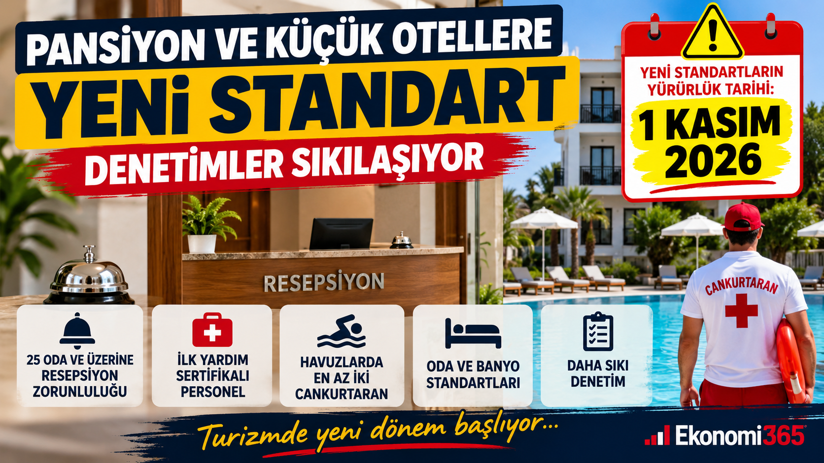 Pansiyon ve küçük otellerde yeni basit konaklama standartları, resepsiyon, cankurtaran, ilk yardım ve sıkı denetim kuralları