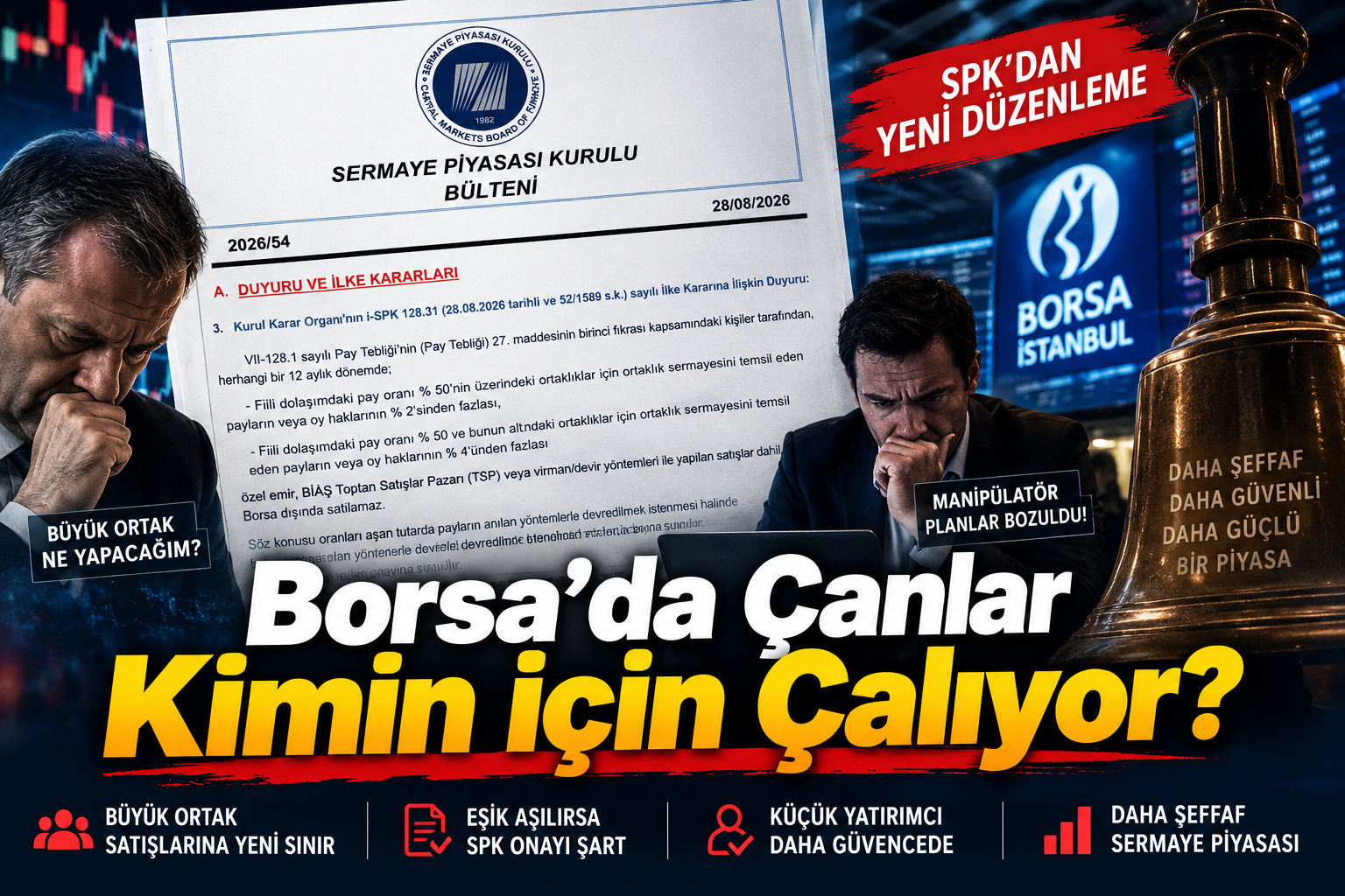 SPK bülteni, büyük ortak pay satışları, borsa dışı devirler, küçük yatırımcı koruması ve şeffaf sermaye piyasası düzenlemesi