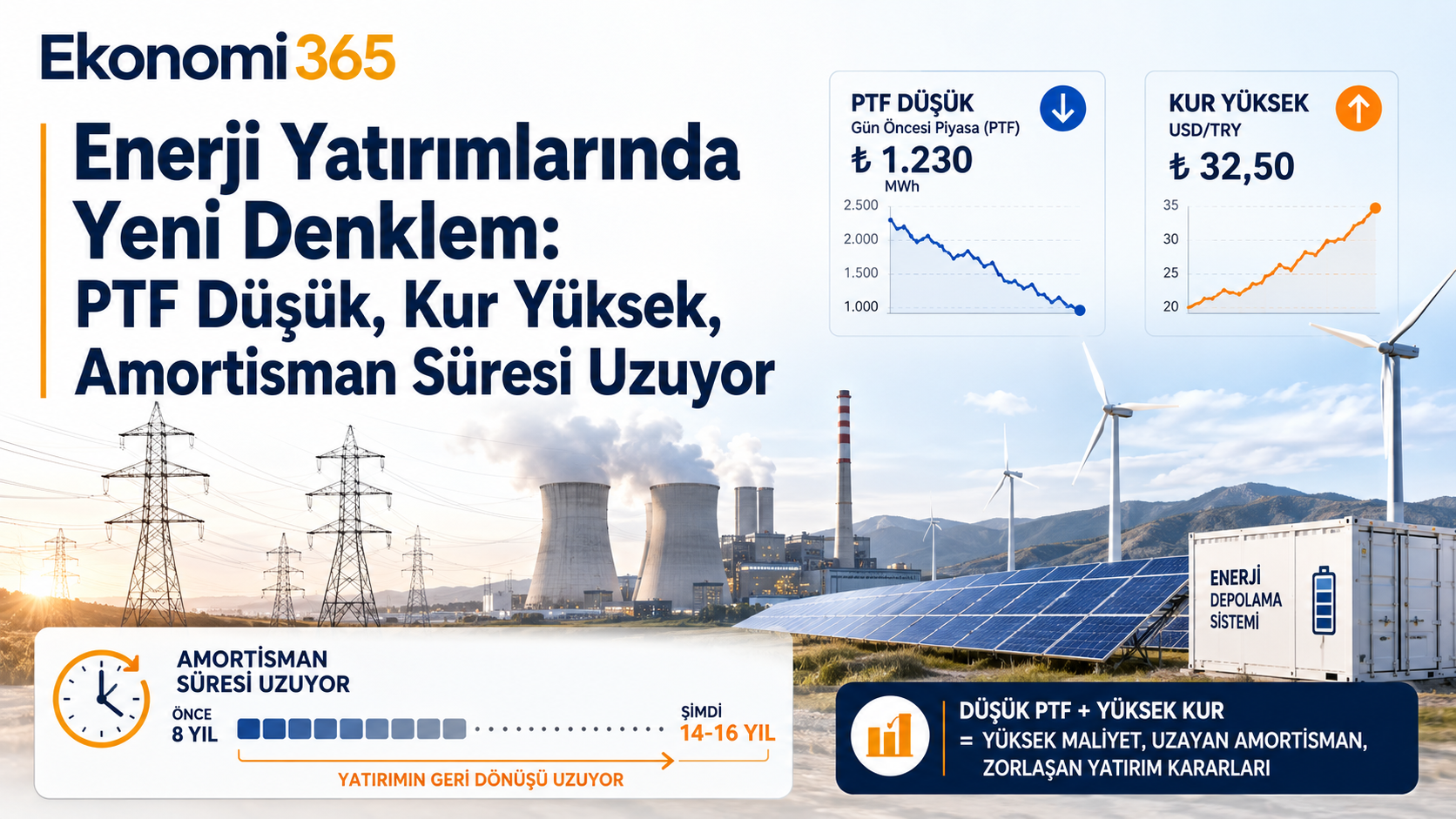 Türkiye enerji yatırımlarında PTF SMF YEKDEM EÜAŞ kur etkisi ve amortisman süresini anlatan Ekonomi365 haber görseli