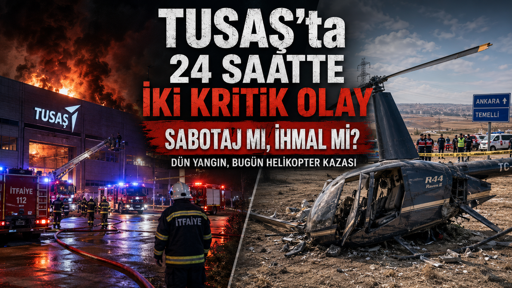 TUSAŞ TEI yangını Ankara Temelli R44 eğitim helikopteri kazası sabotaj ve ihmal ihtimali