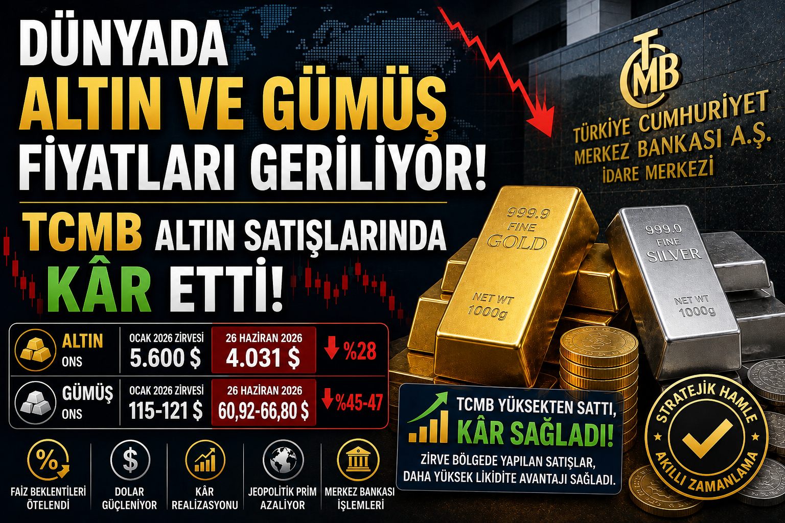 Altın ve gümüş fiyatları 26 Haziran 2026 ons altın gram altın ons gümüş Fed dolar ve merkez bankası rezerv görünümü