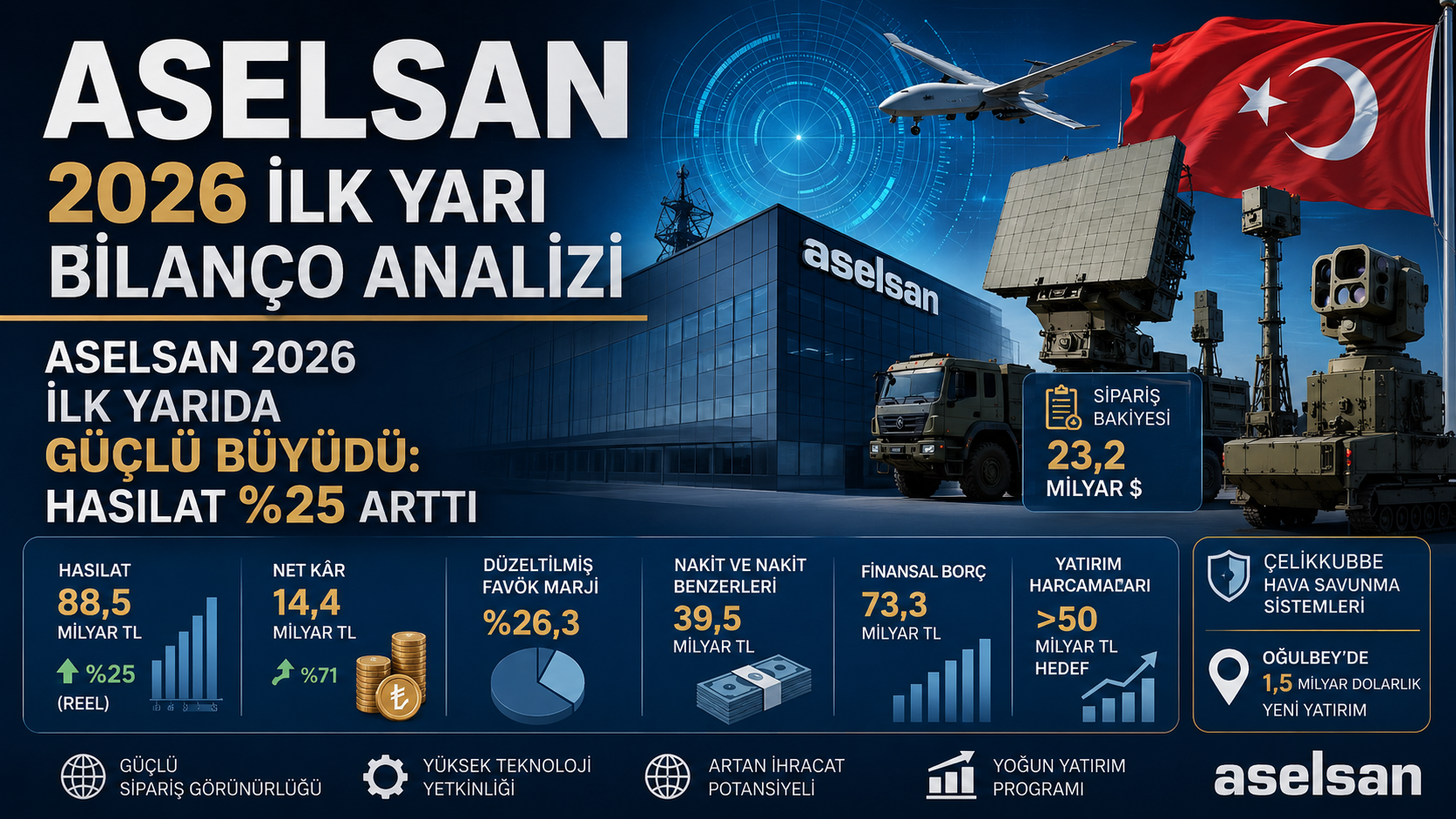 ASELSAN ASELS 2026 ilk yarı bilanço analizi hasılat net kar FAVÖK sipariş bakiyesi finansal borç nakit yatırımlar Oğulbey ÇELİKKUBBE ve ihracat