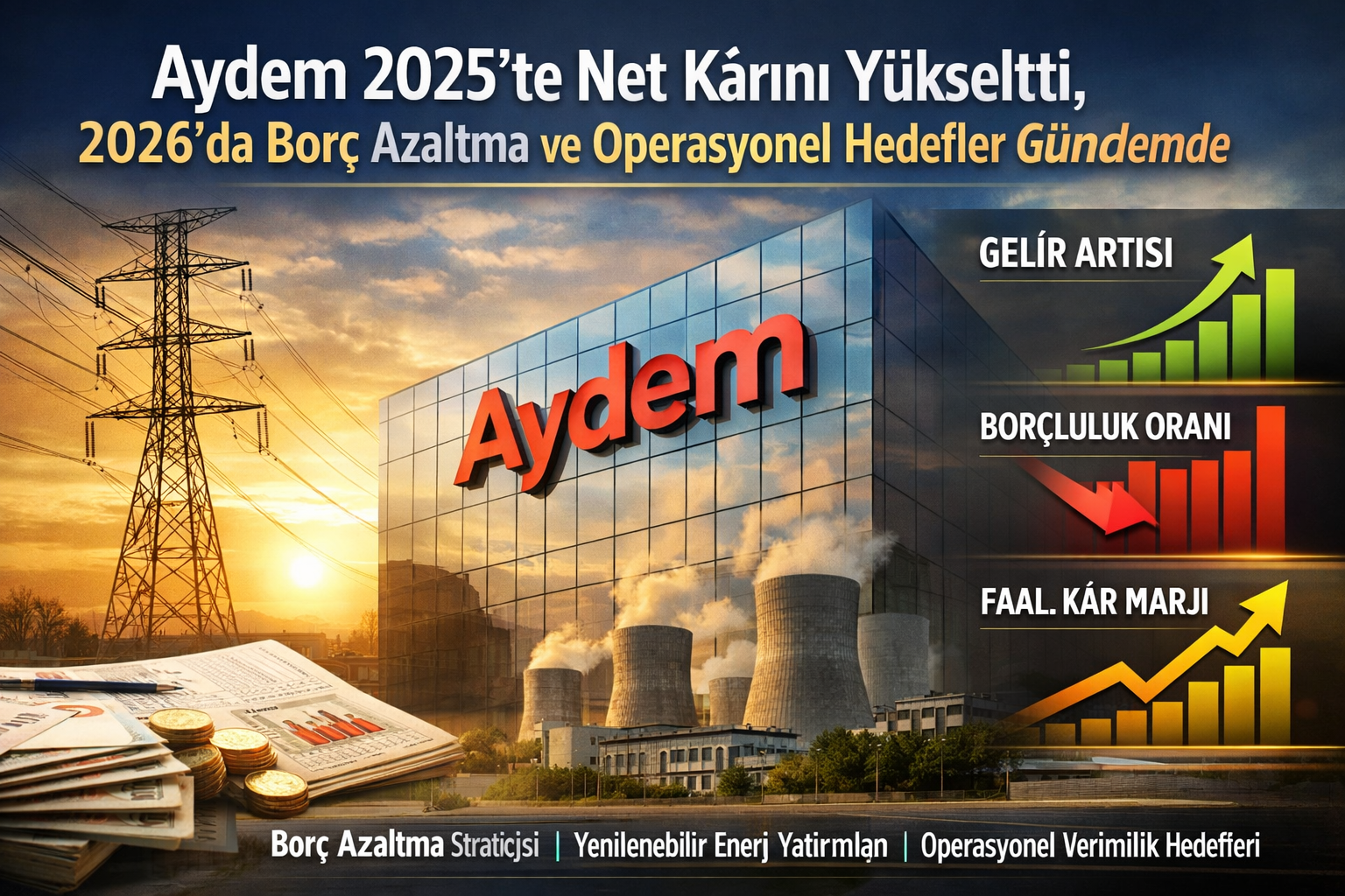 Aydem Yenilenebilir Enerji 2025 finansalları: 12,92 milyar TL hasılat, 4,99 milyar TL FAVÖK, 2,80 milyar TL net zarar; net finansman gideri 9,95 milyar TL