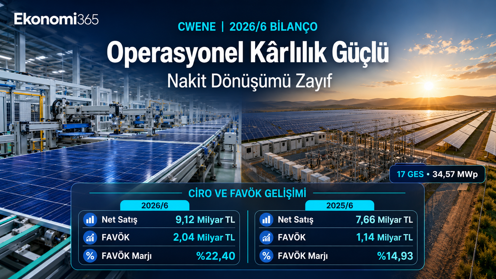 CW Enerji CWENE 2026 ilk yarı bilanço analizi hasılat FAVÖK net kar nakit akışı ticari alacaklar güneş hücresi panel üretimi ve GES işletmeciliği
