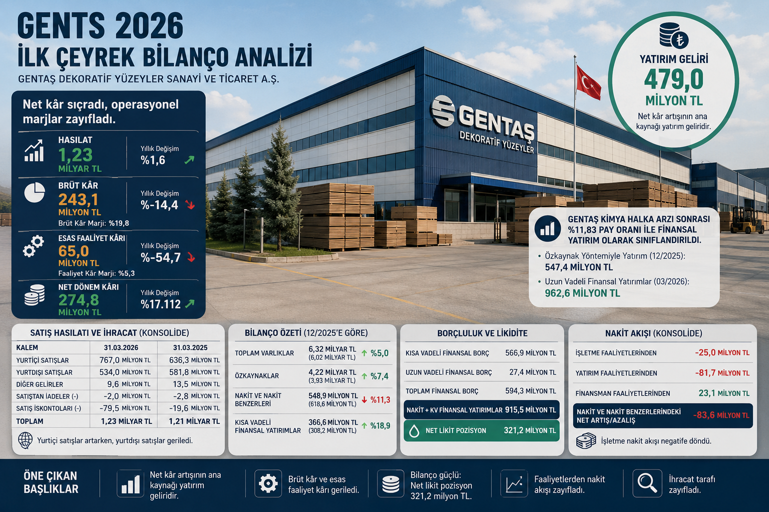Gentaş GENTS 2026 ilk çeyrek bilanço analizi hasılat brüt kar esas faaliyet karı net kar Gentaş Kimya halka arz finansal yatırımlar nakit akışı ve 12 2025 bilanço karşılaştırması