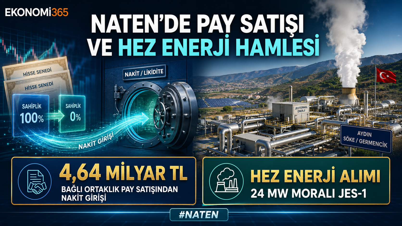 Naturel Yenilenebilir Enerji NATEN 2026 ilk yarı bilanço analizi satışlar FAVÖK esas faaliyet zararı bağlı ortaklık pay satışı 4,64 milyar TL nakit girişi HEZ Enerji Moralı JES jeotermal yatırımları ve net borç