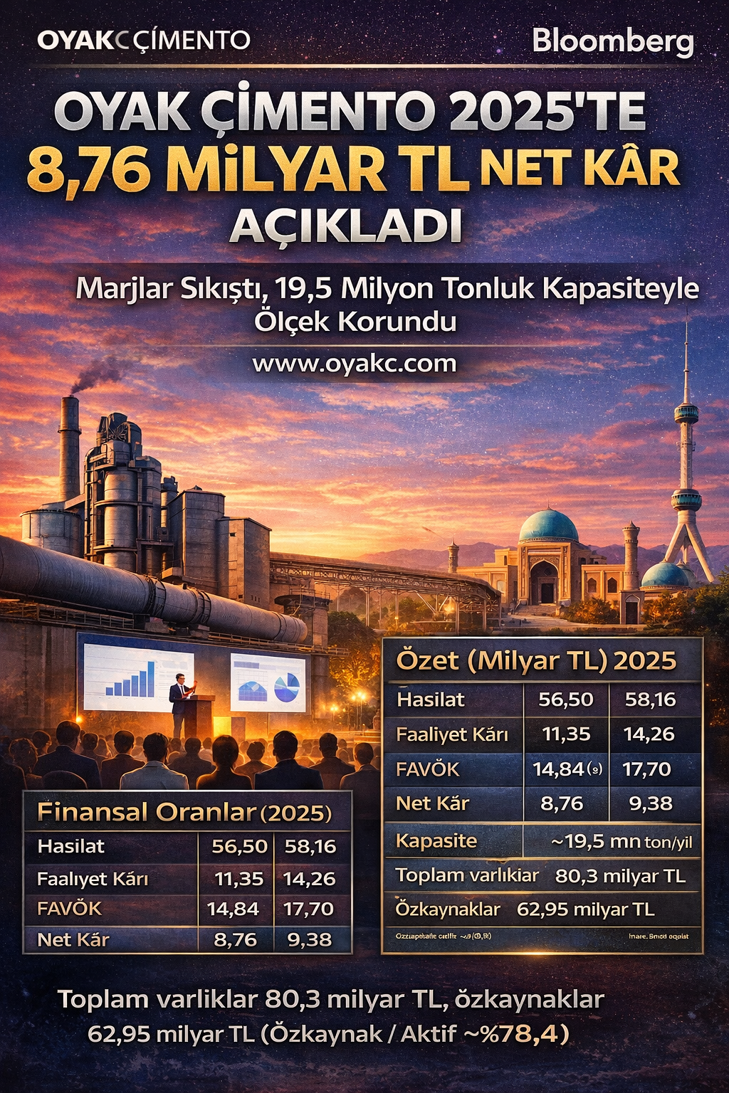 OYAK Çimento (OYAKC) 2025 bilanço analizi: 56,5 milyar TL hasılat, 8,76 milyar TL net kâr, 19,5 milyon ton kapasite