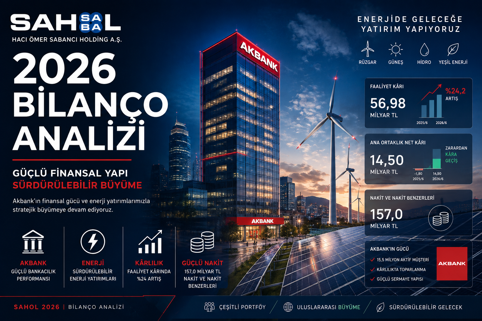 Sabancı Holding SAHOL 2026 altı aylık bilanço analizi faaliyet kârı net kâr Akçansa satışı Akbank enerji yatırımları nakit ve portföy dönüşümü