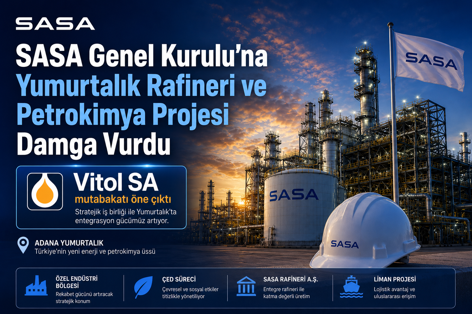 SASA Polyester Yumurtalık rafineri ve petrokimya projesi Özel Endüstri Bölgesi Vitol SA mutabakatı liman ÇED süreci ve yatırım analizi