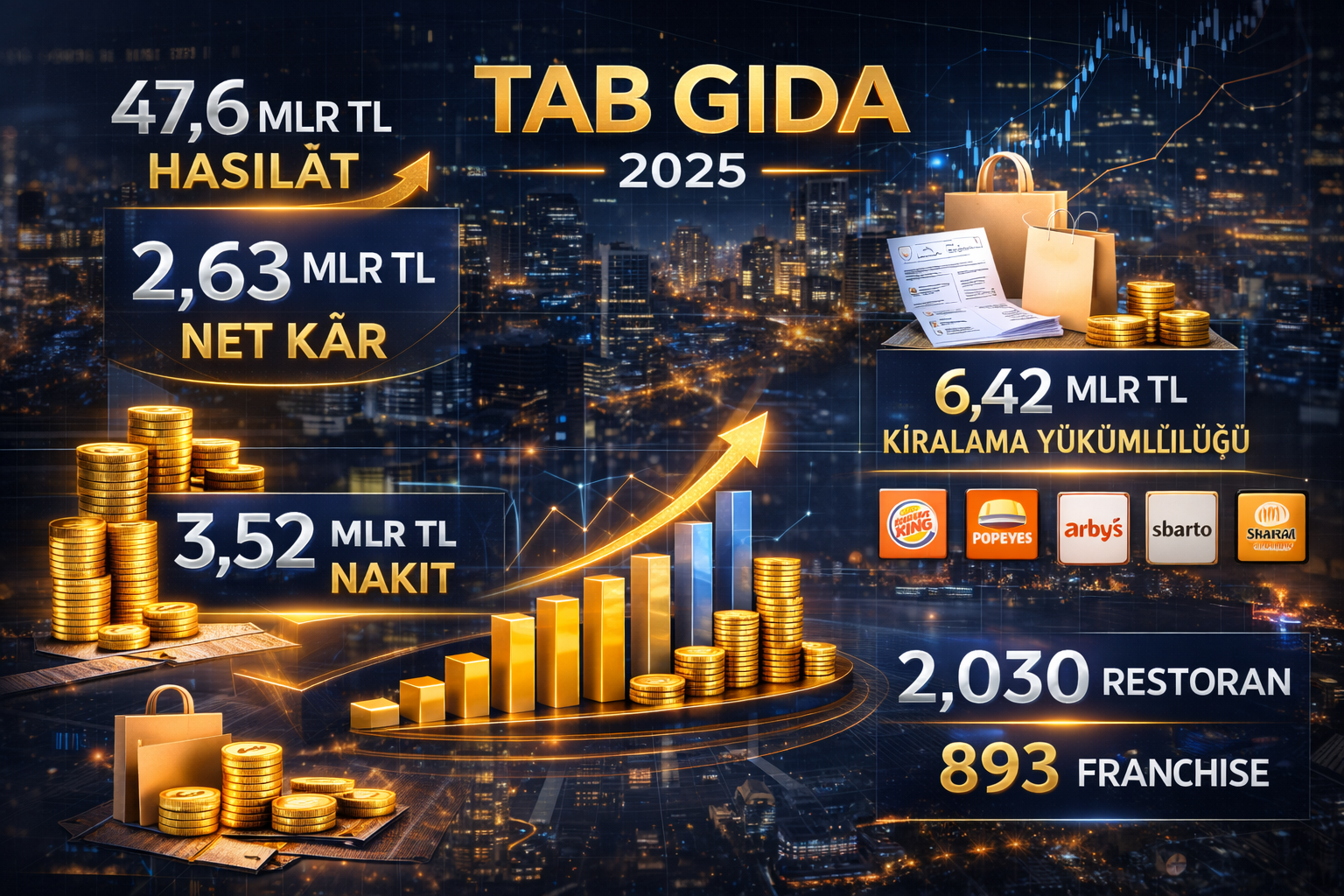 TAB Gıda (TABGD) 2025 bilanço analizi: 47,6 milyar TL hasılat, 2,63 milyar TL net kâr, 2.030 restoran
