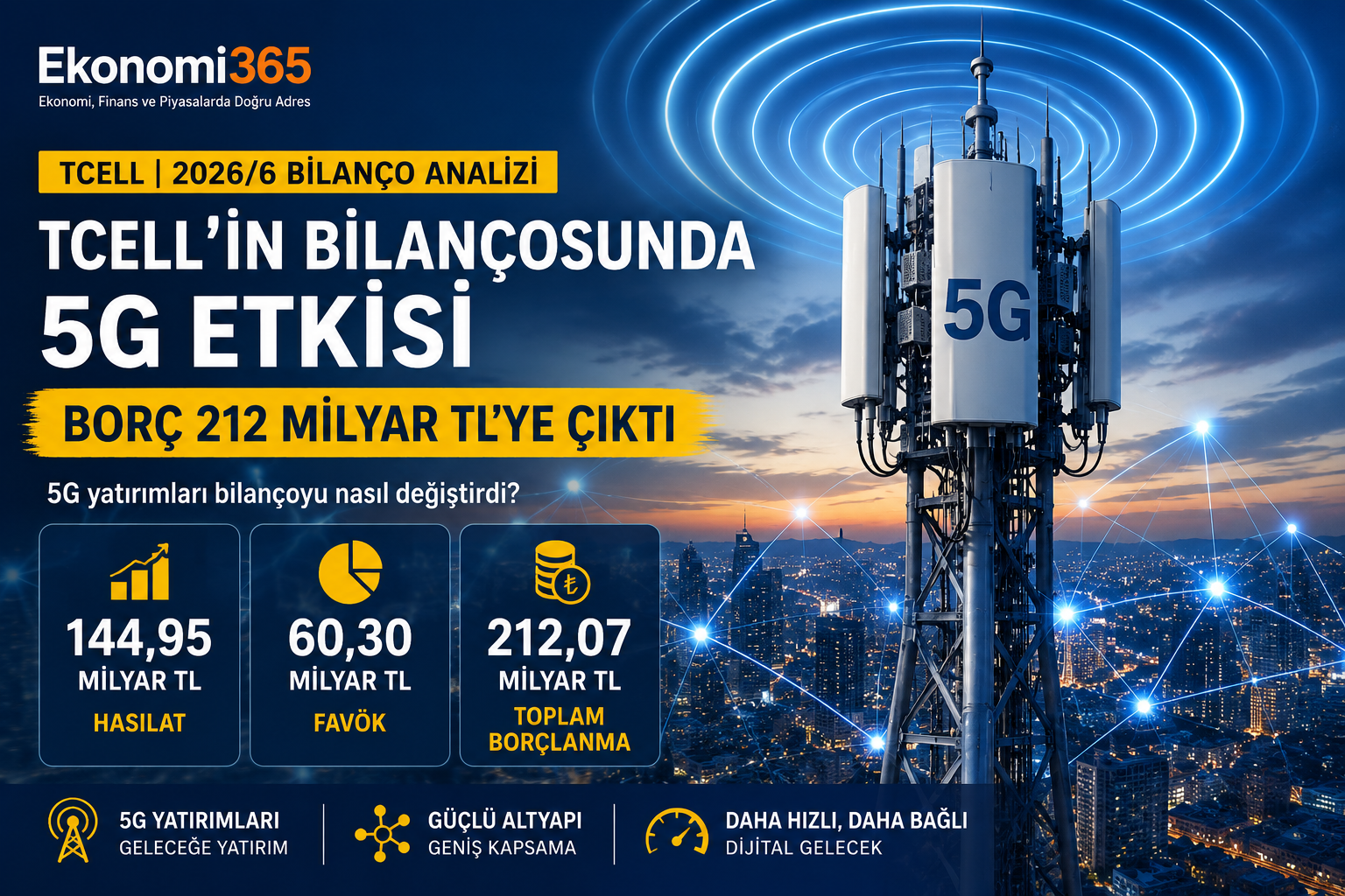Turkcell TCELL 2026 altı aylık bilanço analizi 5G lisansı 144,95 milyar TL hasılat 60,30 milyar TL FAVÖK 10,19 milyar TL net kar 212 milyar TL borç ve nakit görünümü