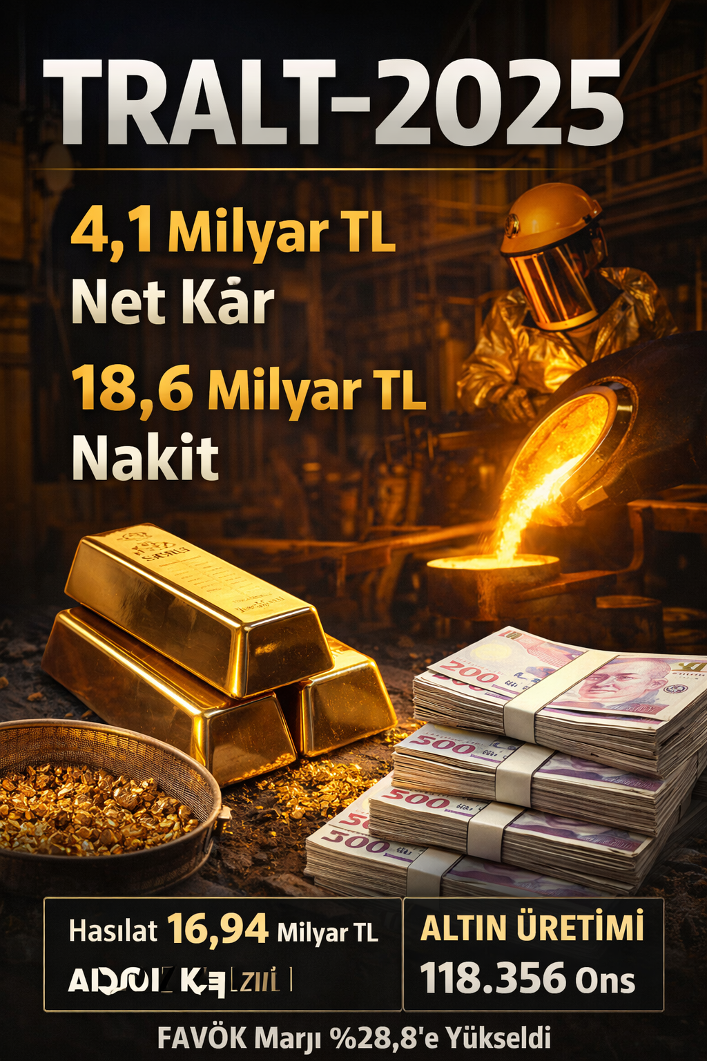 Türk Altın İşletmeleri (TRALT) 2025 finansalları: 16,94 milyar TL hasılat, 4,10 milyar TL net kâr ve 118.356 ons altın üretimi
