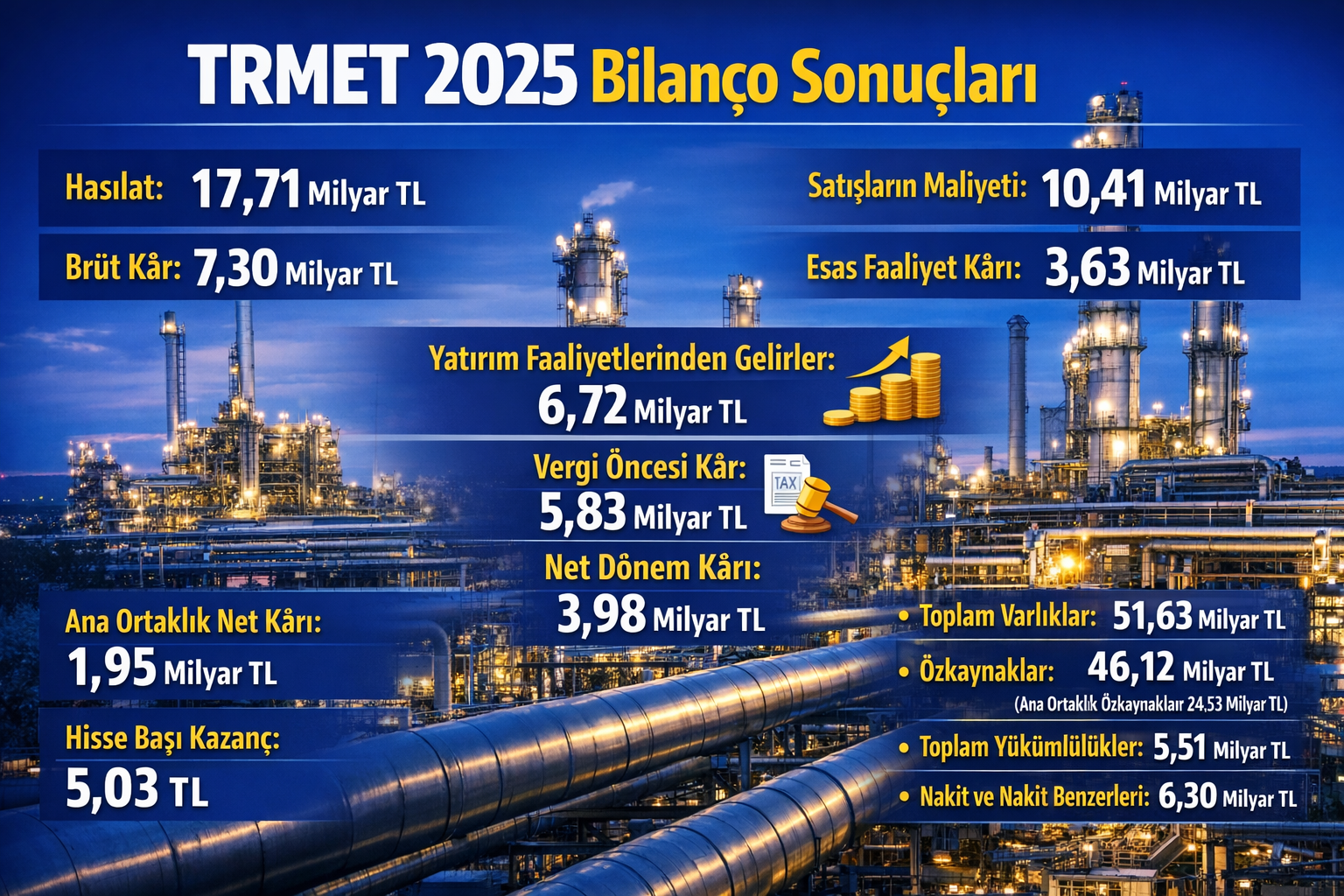 TRMET 2025 finansalları hasılat net kar özkaynaklar nakit pozisyonu ve Mollakara yatırımı bilanço görünümü