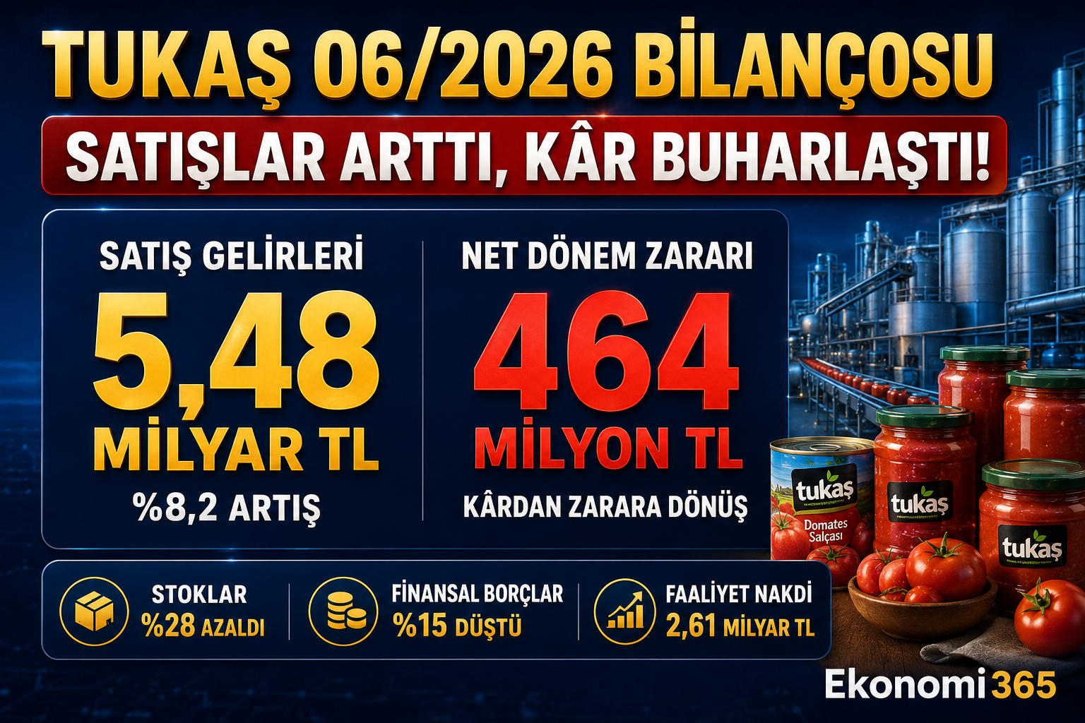 TUKAŞ 2026 ilk yarı bilanço analizi satışlar net zarar stoklar finansal borçlar ve nakit akışı