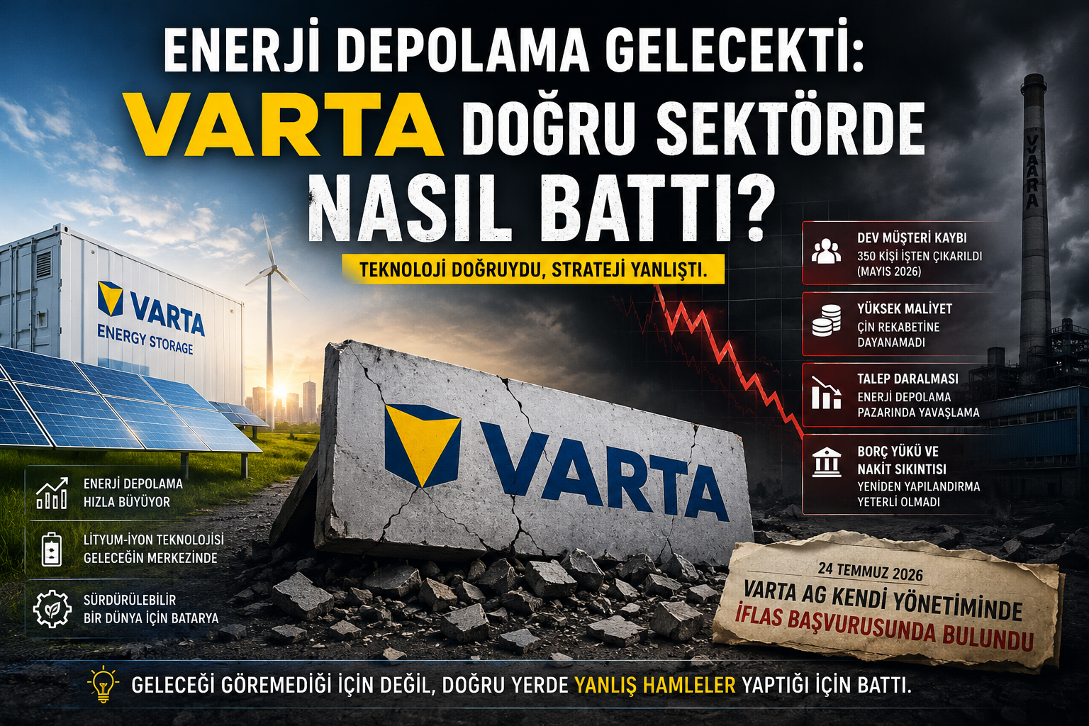 VARTA enerji depolama batarya sektörü iflas süreci Çin rekabeti Apple müşteri kaybı yüksek borç ve Almanya sanayi krizi